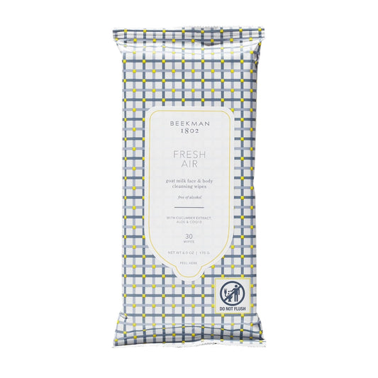 Beekman 1802 Face & Body Wipes, Fresh Air - Scented - 30 Count - Cleanses Dirt & Makeup - With Goat Milk, Aloe & Vitamin E - Alcohol Free, Biodegradable - Good for Sensitive Skin - Cruelty Free