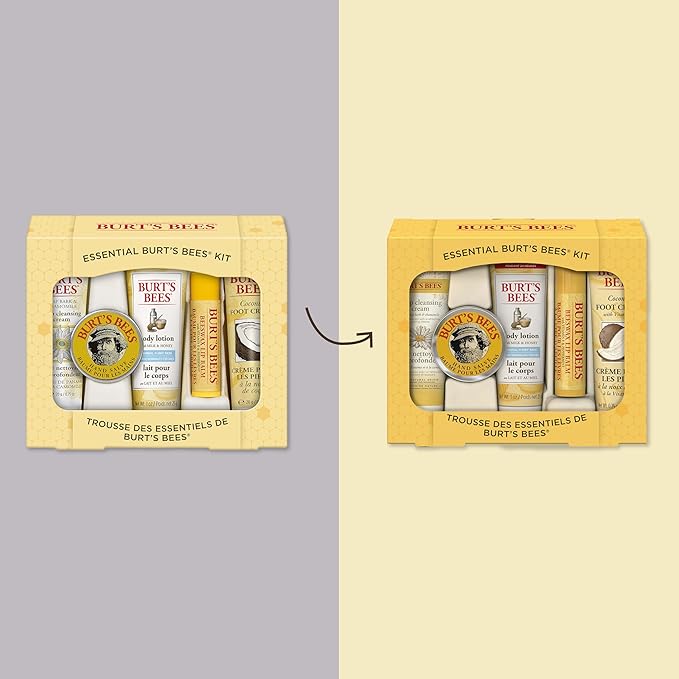 Burt's Bees Essential Everyday Beauty Gift Set, 5 Travel Size Products & 100% Natural Origin Moisturizing Lip Balm, Original Beeswax with Vitamin E & Peppermint Oil, 4 Tubes in Blister Box