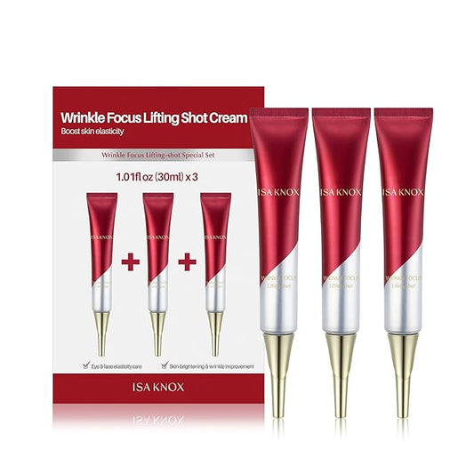 ISA KNOX Wrinkle Focus Shot - Eye Wrinkle Cream Set. Powerful Moisturizer for Fine Lines, Elasticity Strengthening Serum for Face and Eyes, Neck, 3.1 fl oz, Pack of 3