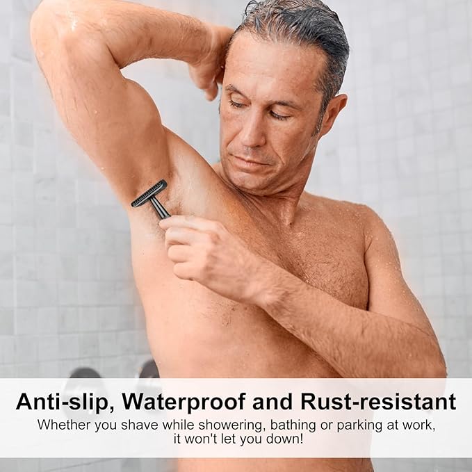 Black Safety Razor, Single Blade Razors for Men, with 10 Double Edge Blades, Long and Heavy Duty Stainless Steel Handle, Reusable Metal Eco-Friendly Razor, Plastic Free, Smooth Shave