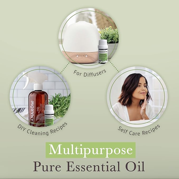 Pranarom USDA Certified Organic Rosemary Cineole Essential Oil (5ml), 100% Pure Undiluted Therapeutic Grade from Tunisia for Aromatherapy, Diffuser, Meditation, Massage, Relaxation