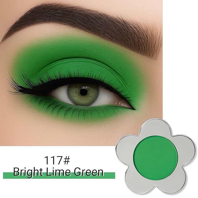 Erinde Bright Lime Green Matte Eyeshadow Palette, Velvet Eye Shadow Compact Powder Primer Base Makeup, Long-Lasting Eye Makeup, Ultra-Blendable, Pigmented Color, Vegan Formula, 117