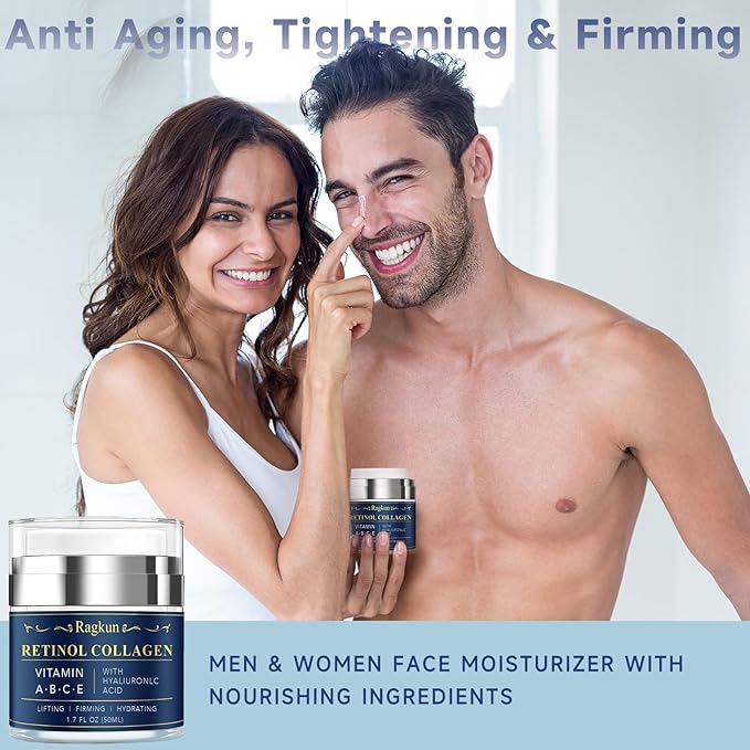 Retinol Cream for Face, Collagen Neck Creams for Tightening and Firming, Anti Aging Day & Night Facial Moisturizer for Women & Men, Instant Face Lift Wrinkle Cream 2-Pack