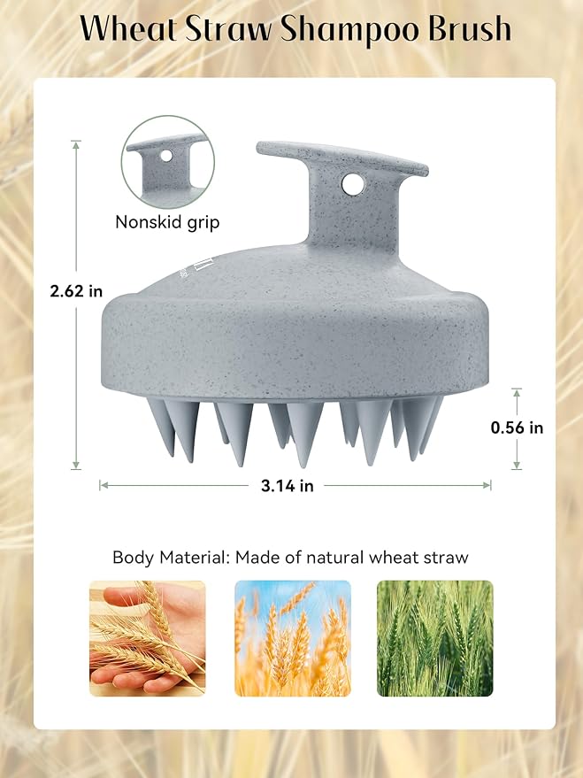 HEETA Scalp Massager Hair Growth 2-Pack, Silicone Scalp Scrubber Shampoo Brush for Exfoliation Dandruff Removal Head Massage Stress Relax, Wet & Dry Use for Women Men Hair Care, Wheat Straw Material