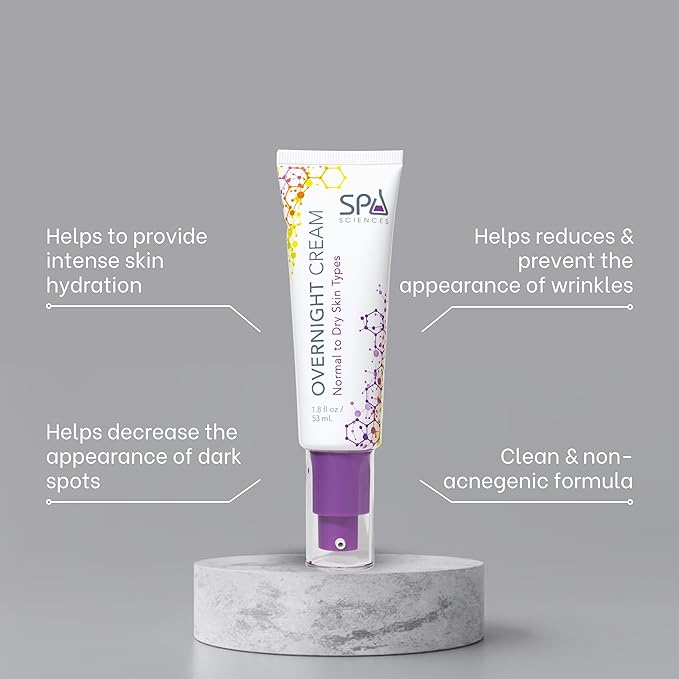 Spa Sciences - Overnight Cream For Normal to Dry Skin Types - Made in the USA- Rejuvenating Formula - With Ceramides, Hyaluronic Acid, Bakuchiol and Squalane - Restore, Hydrate, Nourish - Vegan -1.8oz