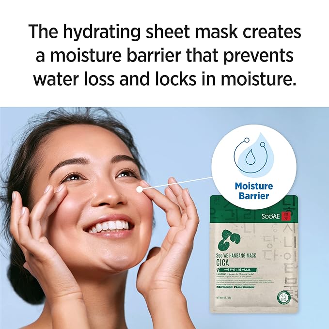 Soo'AE Hanbang Mask Cica [12 Count] Best For Dry & Dehydrated Skin, Vegan, 10 Traditional Herb Extracts, Soothing & Calming, Premium Quality, Korean Skincare, Self Home Care, 12 Value Pack