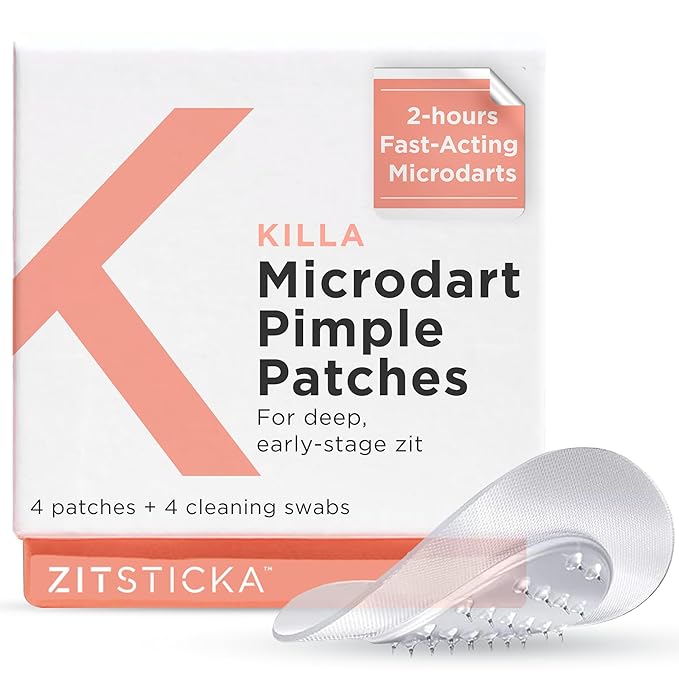 ZitSticka Killa Acne Patches for Face - World's Most Potent Pimple Patch with Fast-Acting Microdarts - Starts Working within 2 Hours for Deep, Early-Stage Zits and Blemish - 4 Count