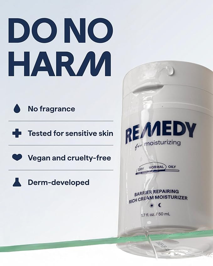 Remedy Rich Cream Barrier Repairing Facial Moisturizer - Remedy for Rich Moisture - For Normal to Dry Skin - Quadruple Ceramides, Peptides, Squalane, Glycerin- By Dermatologist Dr. Shah, 1.7 fl. oz