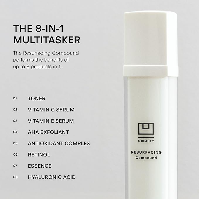 U Beauty Resurfacing Compound Serum - Renew & Illuminate Face Serum - Advanced 8-in-1 Formula with Vitamin C, Retinol, Hyaluronic Acid, & Peptides - Targets Fine Lines, Pores- 1.0 fl.oz