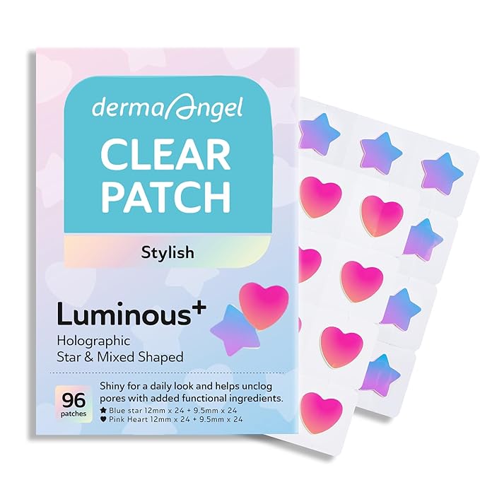Star Pimple Patches for Face, Cute Acne Patches with Salicylic Acid, CICA & Tea Tree Oil, 96 Holographic Star Moon Heart Butterfly Patches, 7X Absorbency Pimple Patches for Teens (2 Designs, 36 Each)