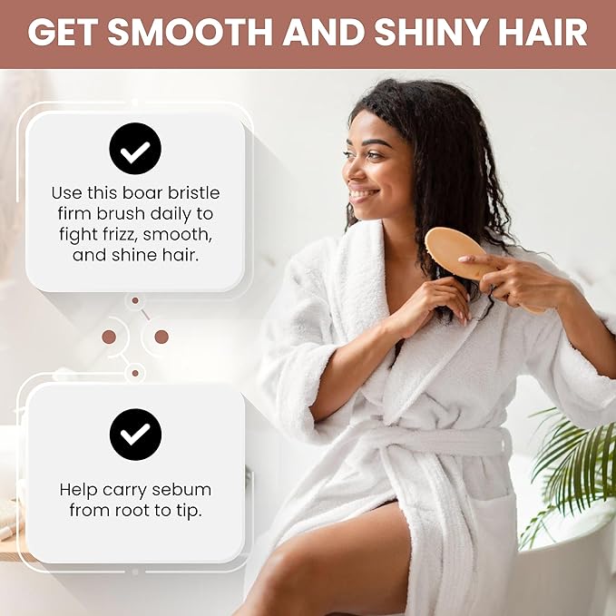 SHASH Everyday 100% Boar Bristle Hair Brush - Made in Germany | Suitable For Thin To Normal Hair, Firm, and Naturally Conditioning | Enhance Texture, Exfoliate, and Stimulate the Scalp