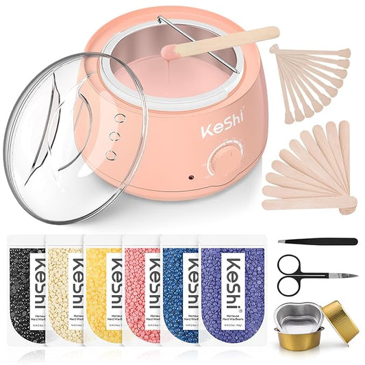 KeShi Waxing Kit, Painless Hair Removal Wax Warmer with 6 Bags Hard WaxBeans for Full Body, Legs, Face, Eyebrows & Bikini— Ideal for Both Women & Men(Blush)