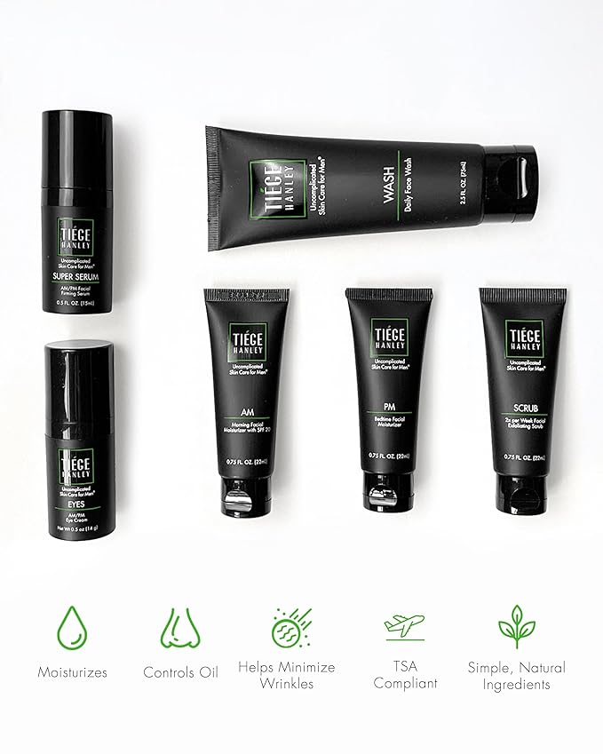 Tiege Hanley Men’s Skin Care Set, Anti-Aging Routine (System Level 3) – Face Wash, Scrub, Moisturizer, Eye Cream & Serum for Wrinkle Defense, Firm Skin & Long-Term Anti-Aging Protection