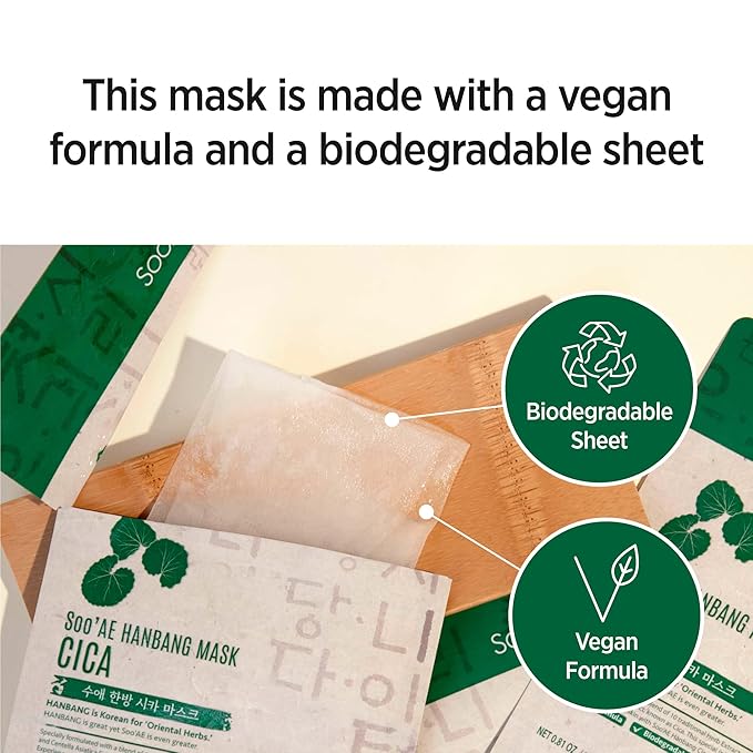 Soo'AE Hanbang Mask Cica [12 Count] Best For Dry & Dehydrated Skin, Vegan, 10 Traditional Herb Extracts, Soothing & Calming, Premium Quality, Korean Skincare, Self Home Care, 12 Value Pack
