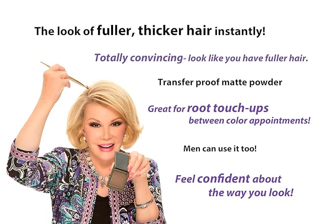 Joan Rivers Great Hair Day Root Touch Up Powder – Fill-in Powder for Thicker, Fuller Looking Hair (Brunette)