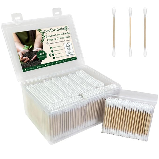 Eyxformula 1000 Count Organic Cotton Swabs, FSC Certified, Biodegradable, Double-Tips - Stronger Bamboo Sticks & Extra Cotton Buds for Ear Cleaning, Makeup, Beauty, Personal Hygiene, First Aid, Crafts