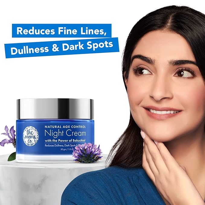 The Moms Co. Natural Age Control Night Cream for Face with Bakuchiol (Natural Retinol) & Niacinamide, Anti-wrinkle Cream for Women, Helps Fight Fine Lines & Aging 1.8oz/50g