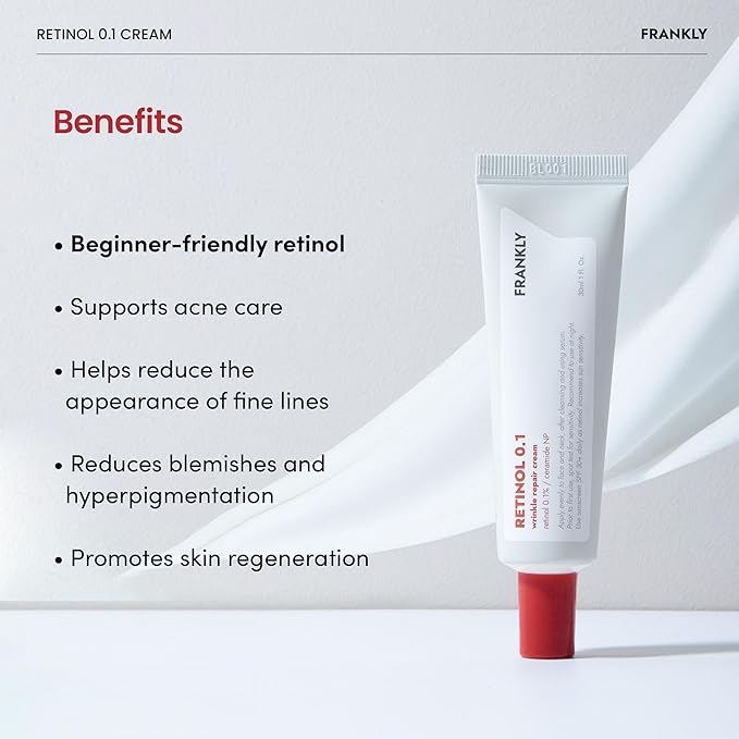 FRANKLY Retinol 0.1% Cream, 1.01 fl oz - Beginner Retinol | Night Cream | with Ceramides & Natural Ginseng | Anti-aging, Wrinkles Care, Reduces Congestion and hyperpigmentation | Korean Skin Care