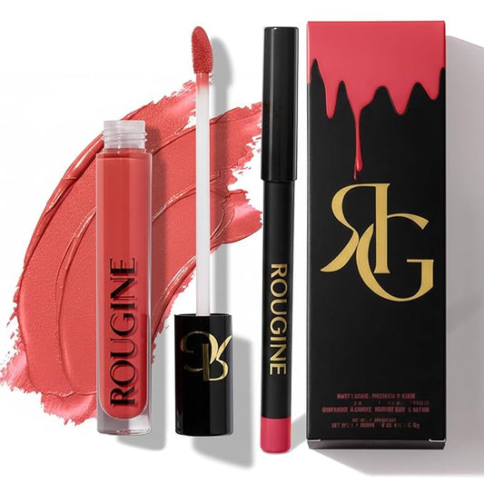 Liquid Lipstick & Lip Liner Set for Women – Smooth Matte Boujee Shade, Long-Lasting Waterproof Lipstick, Smudge-Resistant Lip Makeup, Soft Glide Liner – Vitamin E & Shea Butter