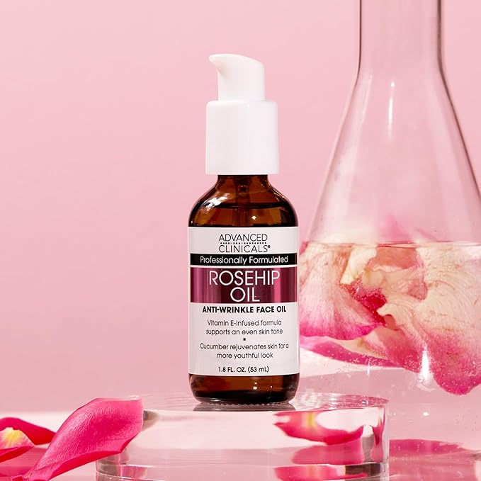 Advanced Clinicals Rosehip Oil For Face With Vitamin E + Botanicals Helps Improve Look Of Dark Spots, Wrinkles, Fine Lines, & Uneven Looking Skin Tone | Moisturizing Skin Care Face Serum, 2-Pack