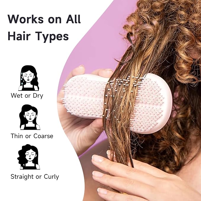 Hand Grip Brush, Gentle Detangling, Detangler Hair Brush for All Hair Types. For use on Wet or Dry Hair (Lavender Pink)