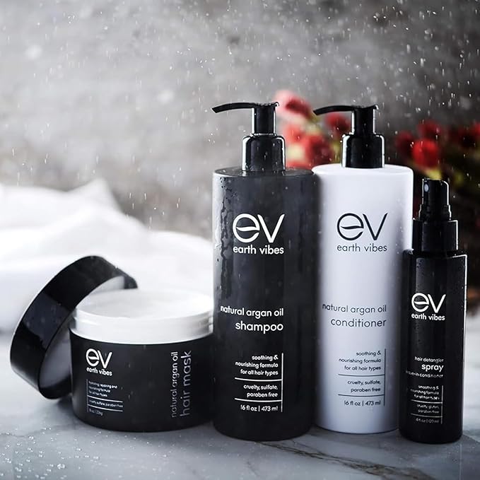 Earth Vibes Hydrating Argan Oil Hair Mask Conditioner - Deep Conditioning & Moisturizing - Hair Treatment For Dry Damaged Hair - Sulfate Free - Organic Jojoba Oil, Coconut Oil (8 Oz/226g)