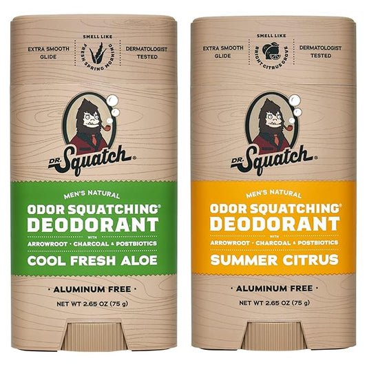 Dr. Squatch Natural Deodorant for Men - Odor-Squatching Aluminum Free - Summer Citrus & Cool Fresh Aloe (2.65 oz, 2-Pack)