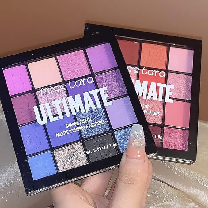 Purple & Blue Eyeshadow - 16 Color Glitter & Matte Eyeshadow Palette, Korean Makeup, Waterproof & Bright Colours