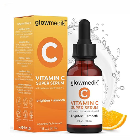 GlowMedik Vitamin C Serum for Face – Brightens Dark Spots + Evens Skin Tone with Hyaluronic Acid, Vitamin E & MSM, Hydrates & Firms for a Youthful-Looking, Age-Defying Glow, 30ml 1.01 fl oz