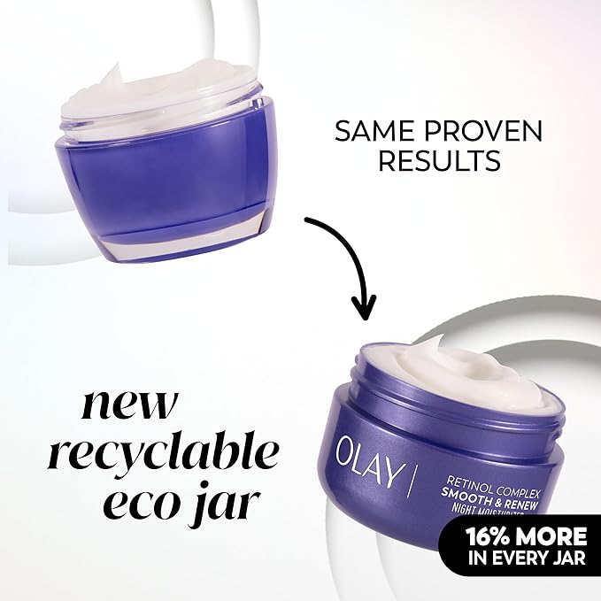 Olay Smooth & Renew Retinol Face Moisturizer, 2 oz Fragrance Free Night Cream for Fine Lines and Wrinkles with Retinoid Complex, Recyclable Eco Jar Packaging, Value Size