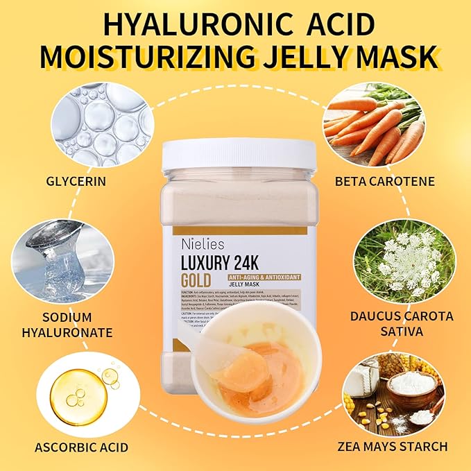 24K Gold & Hyaluronic Acid Jelly Mask, Facial Skin Care- Collagen Peel-Off Jelly Mask Set, For Facials, Face Mask For Instant Hydration, Vegan Peel Off Face Mask, For Hydration
