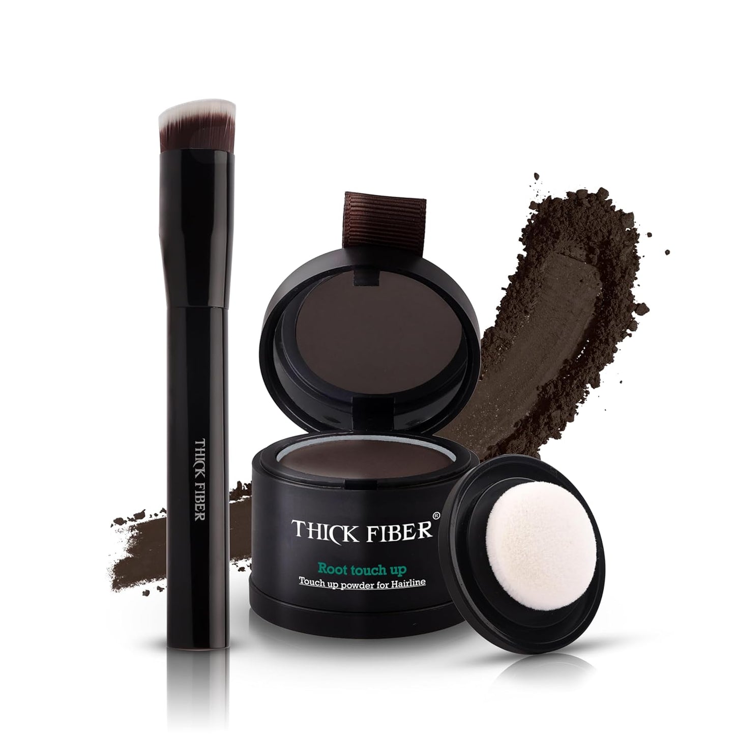 THICK FIBER Root Touch Up Powder - Water & Sweat Resistant Hair Loss Concealer Set for Thinning Hair Women, Includes Brush (Dark Brown)