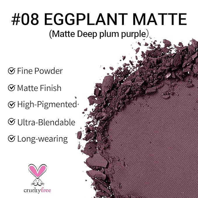 Erinde Smokey Plum Single Eyeshadow Makeup, Purple Neutral Matte Eye Shadow for Older Women, High Pigment Lightweight Blendable Waterproof Eye Shadow Palette Sombra Para Ojos, 08