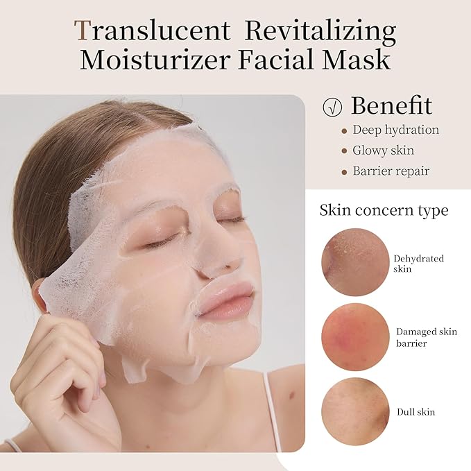 Dazzelslim Face Masks for Women & Men - 12 Facial Masks with Volcanic Mud, Hyaluronic Acid, Sea Buckthorn Oil, EGF & Tranexamic Acid for Cleanses, Hydrates & Brightens, Fragrance-Free, Made in Taiwan