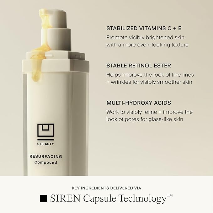 U Beauty Resurfacing Compound Serum - Renew & Illuminate Face Serum - Advanced 8-in-1 Formula with Vitamin C, Retinol, Hyaluronic Acid, & Peptides - Targets Fine Lines, Pores- 1.0 fl.oz