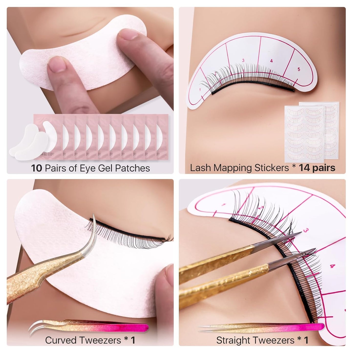 Lash Kit for Beginners, Eyelash Extension Kit with Eye Lash Mannequin Head, Eyelash Extension Glue, Remover Cream, Tweezers for Practice Training