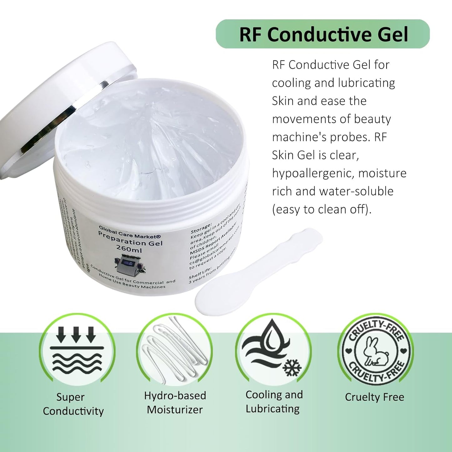 RF Conductive Gel with Hyaluronic Acid for Microcurrent Face Device, Radio Frequency Gel for Body Skin Tightening Machine, Hydrating Skin Cooling Cream for IPL Hair Removal, 260ml Jar