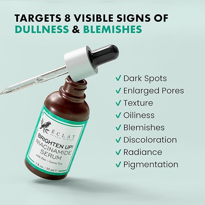 Eclat Skincare Clarifying Niacinamide Serum - 12% Niacinamide with Zinc PCA & Hyaluronic Acid - Hydrating & Soothing Formula - Face Serum for Minimizing Pores and Improving Skin Texture 1 Fl Oz