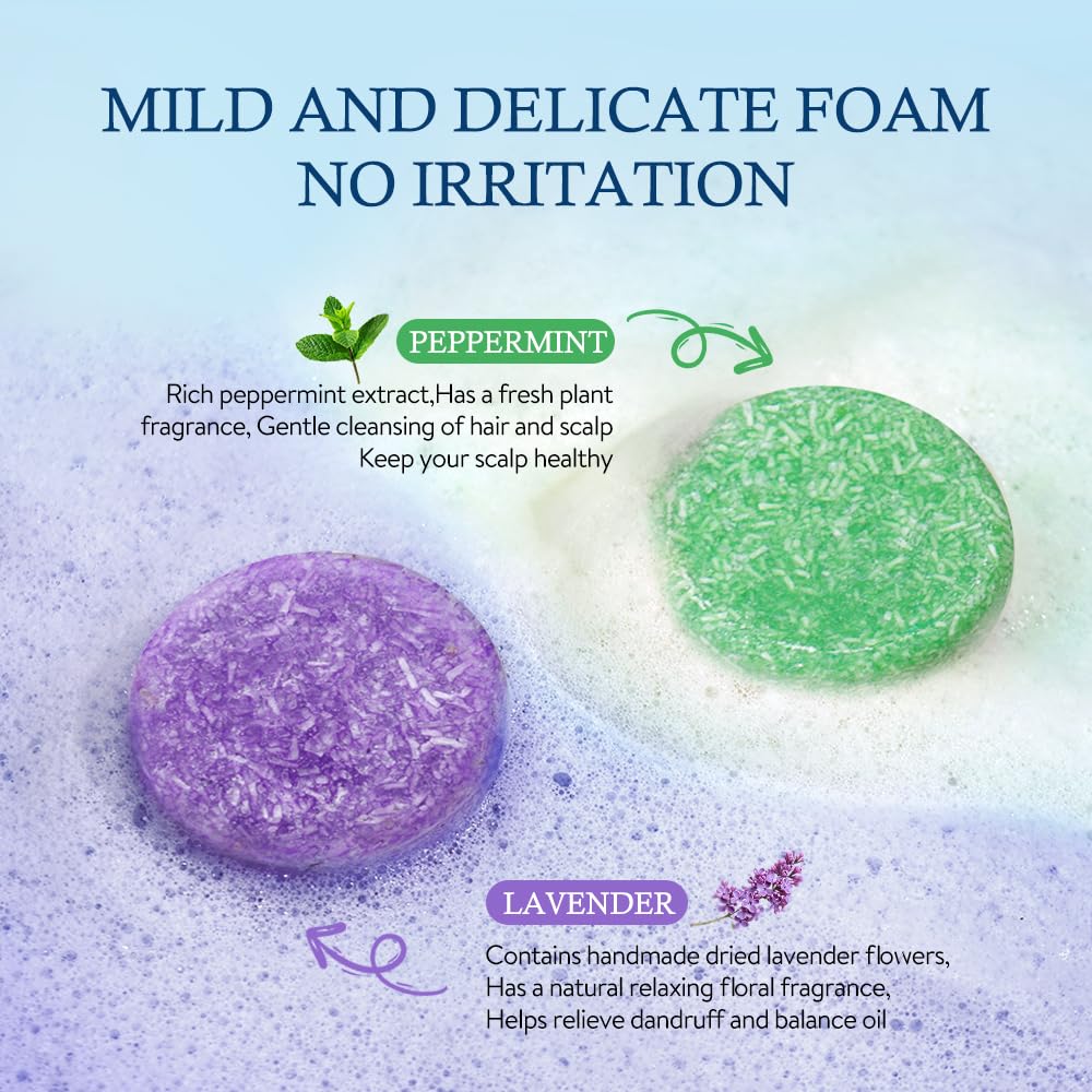 LIYALAN Lavender and Peppermint Shampoo Bar for Hair Solid Soap(2 Pack),Deep Cleansing Hair Shampoo for Fine Oily Hair