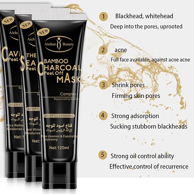 AICHUN BEAUTY Bamboo Charcoal Peel Off Mask Complex Rejuvenating System Deep Cleansing Exfoliating Hydrating 120ml/4.06fl.oz