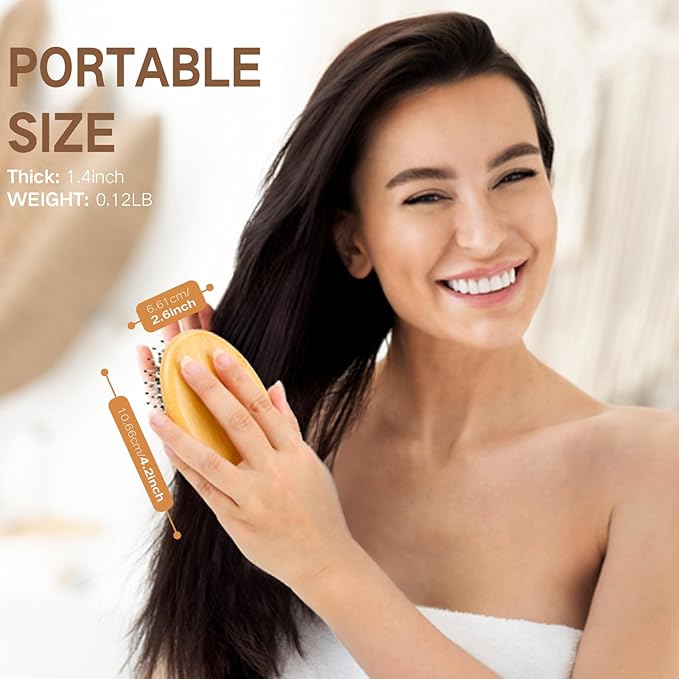 Boar Bristle Hair Brush Combtter Smoothing Scalp Stimulator & Boar Bristle Brush for Added Hair Shine, Moisture & Volume - Tame Frizz & Help Remove Buildup