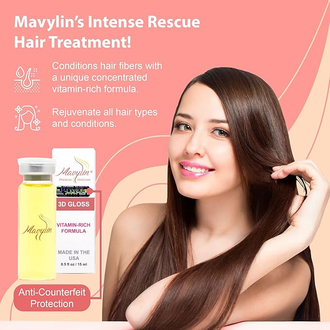 Mavylin Hair Treatment for Dry or Damaged Hair - Deep Conditioning with Vitamin B6 B5 Panthenol - 3 Treatments
