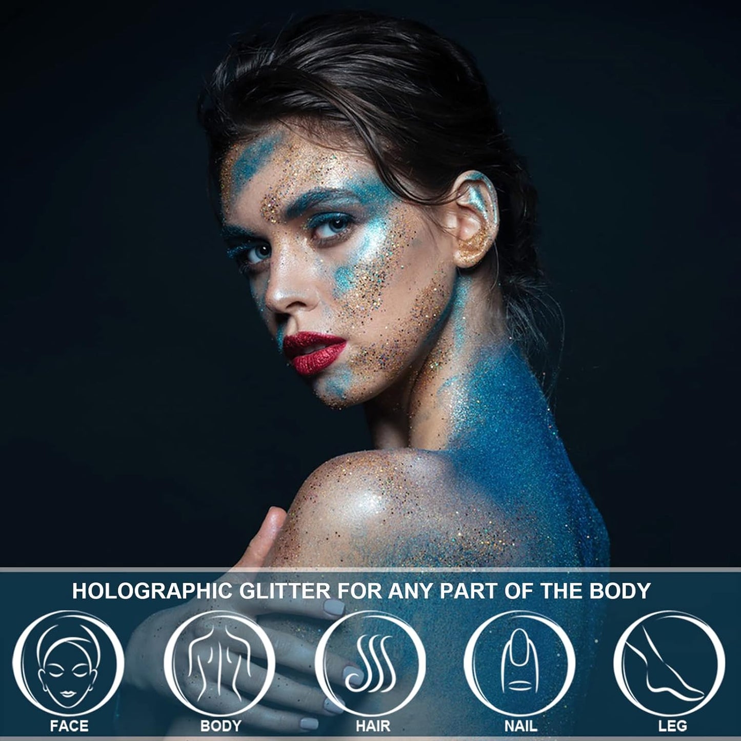 Holographic Face Glitter Gel Body Shimmer Makeup for for Hair, Face, Clavicle, Arm, Nail, Eyeshadow, Long Lasting Waterproof Mermaid Sequins Party Glitter for Rave Festival, 1.35oz (Royal Blue #15)