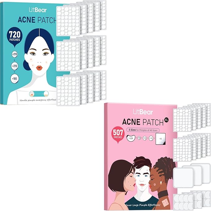 LitBear Pimple Patch Bulk (720 Patches 3 Size) Pimple Patches for Face (5 Sizes, 507Patches)