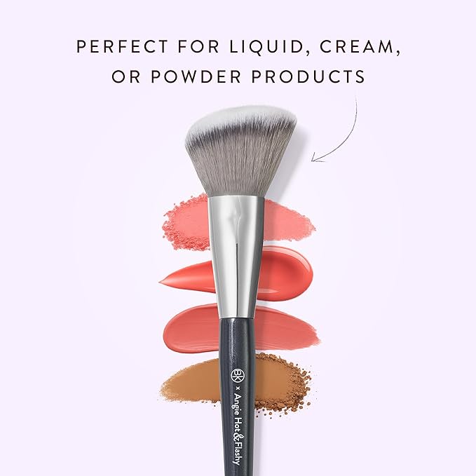 BK BEAUTY - ANGIE HOT & FLASHY A507 ANGLED BLUSH BRUSH – For Blush, Bronzer & Contour, Fluffy Angled Brush for Seamless, Streak-Free Finish
