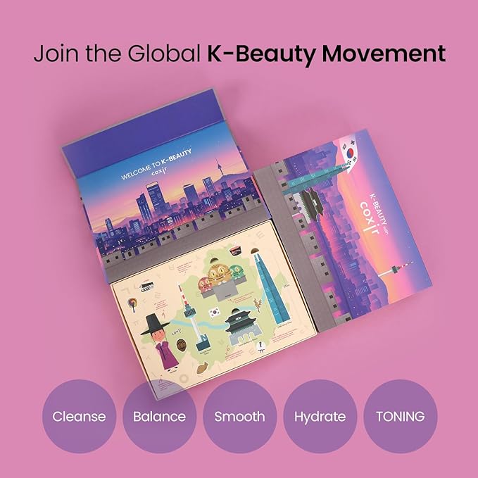 [New Years Gift Set] coxir K-Beauty Seoul Glow Set – 5-Step Korean Skincare Routine with TXA & Black Rice – Cleansing oil, Mask Cleanser, Ampoule, Balm & Moisturizer,korean skincare,Holiday Gift