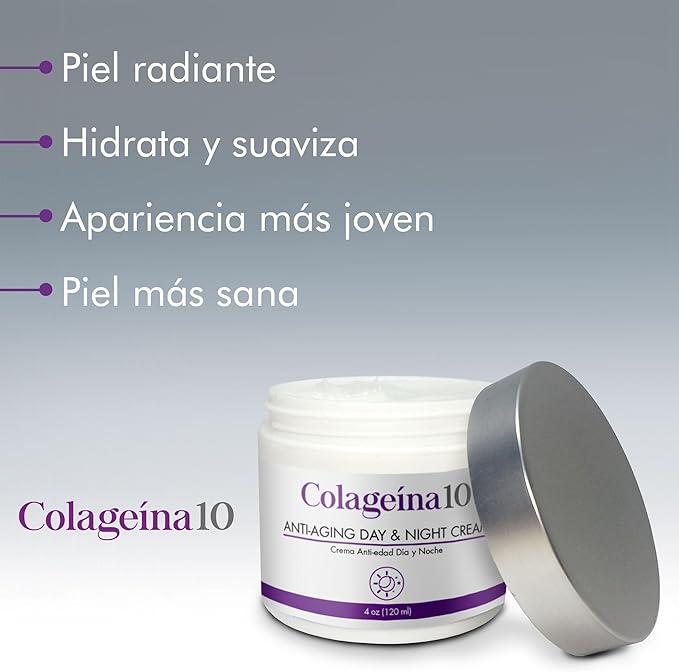 Colageina 10 Anti-Aging Day & Night Cream - Reduce the Appearance of Fine Lines & Wrinkles with Hydrolyzed Collagen and Hyaluronic Acid - 4 oz (120 ml)