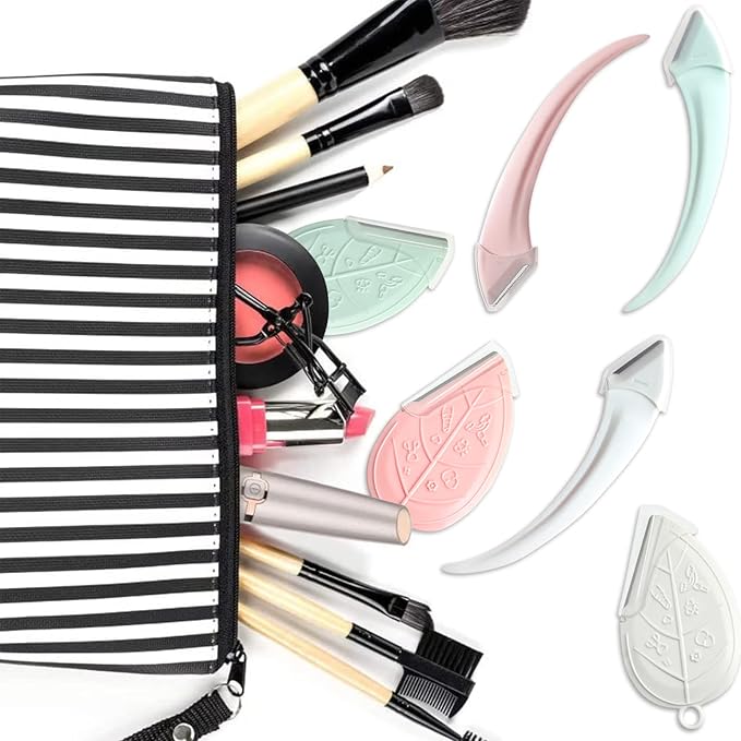 ONEUPIN 12PCS Eyebrow Trimmer Set Stainless Steel Leaves Curved Eyebrow Razor Trimmer Facial Shaver Razor Brow Shaper Suitable for Any Skin Type Hair Removal Accessories for Men Women（Pink）