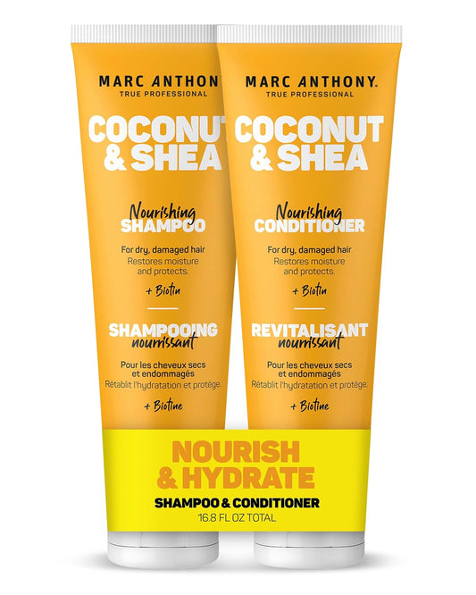 Marc Anthony Volumizing Shampoo and Conditioner Set with Coconut Oil & Shea Butter - Nourishing & Hydrating Haircare Infused with Biotin for Dry & Damaged Hair - Restore Moisture & Protects Hair