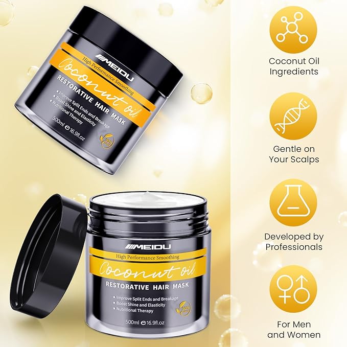 Meidu Keratin Hair Mask Treatment, Hair Mask for Dry Damaged Hair, Deep Repair Conditioning Hair Mask, Coconut Oil Hydrating Hair Mask for All Hair Types (16.9 Fl Oz)